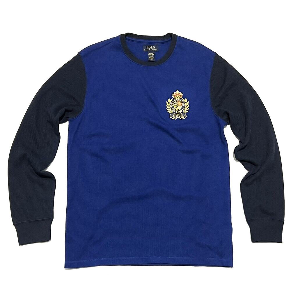 Polo Ralph Lauren Mens LARGE Waffle Knit Thermal Pajama Shirt Top Royal / Navy